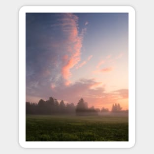 Misty meadow sunrise landscape Sticker